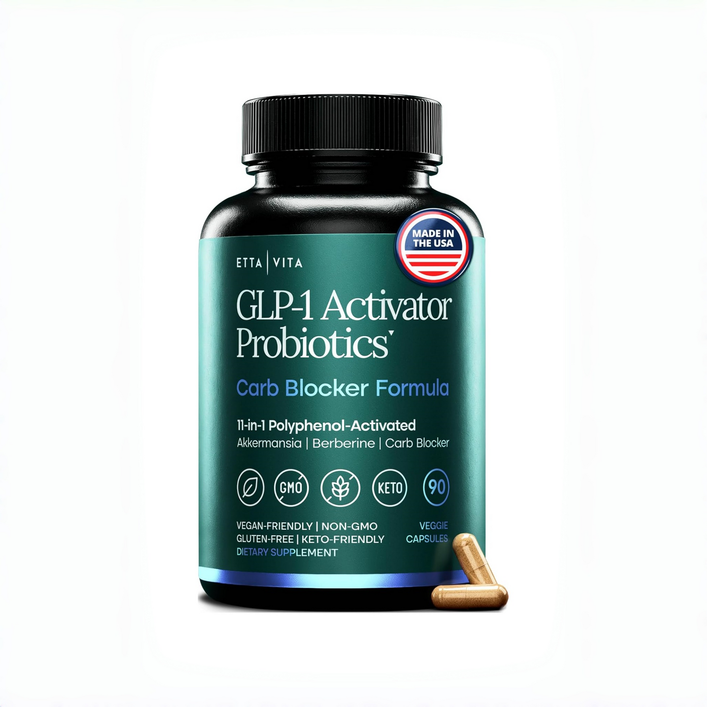 GLP-1 Activator Probiotic Carb Blocker Supplement for Weight Loss, Gut Health, Energy & Metabolic Support – Akkermansia, Berberine, Gymnema, Resveratrol, EGCG & Hops – Appetite Control for Women & Men